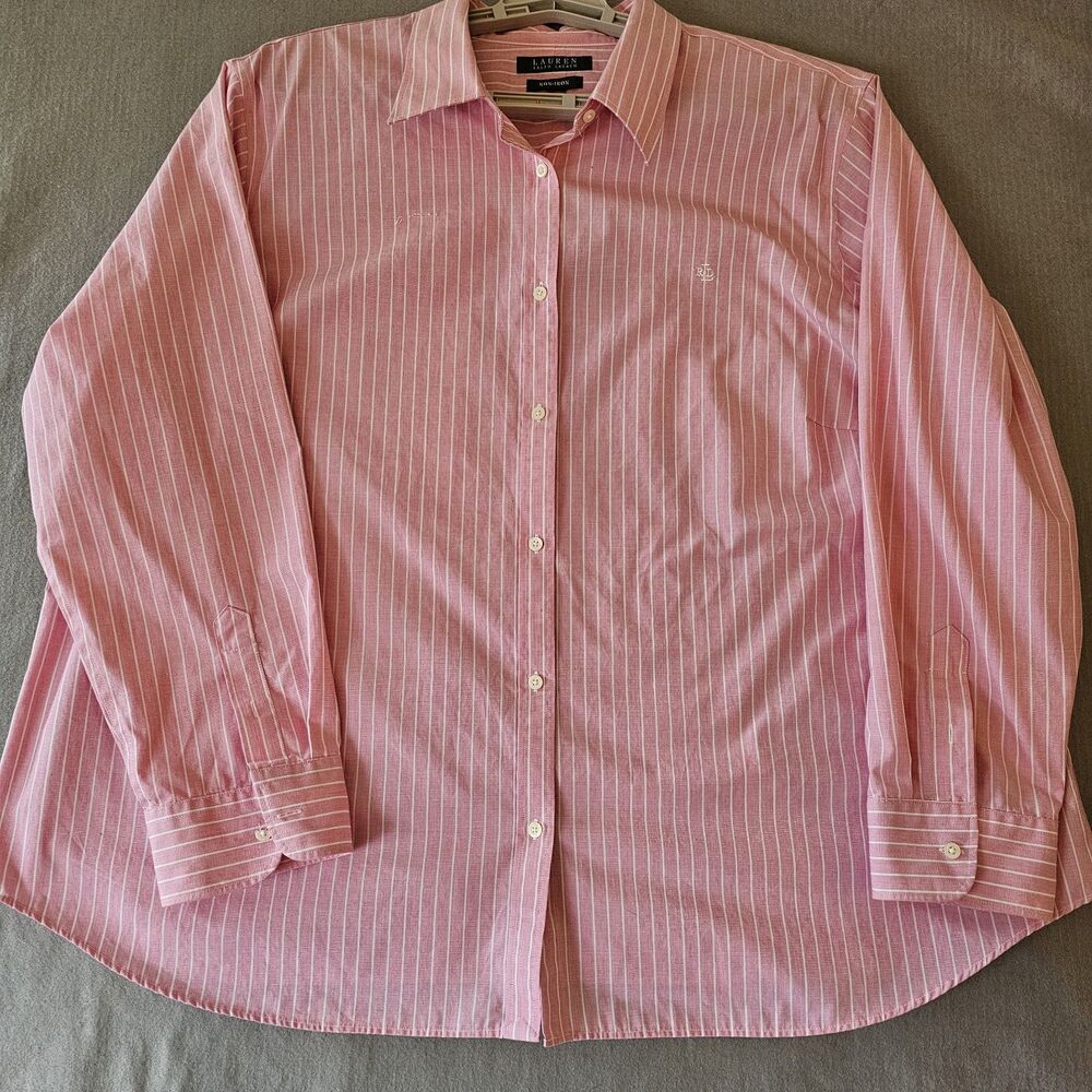 Lauren Ralph Lauren Striped Shirt 3XL/22W Pink. Nautical Crest Preppy READ